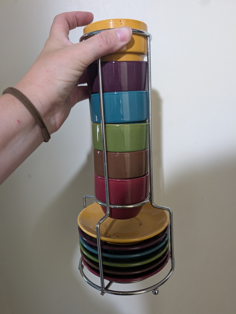 Stackable Ceramic Ramekin Set with Stand - Multicolor